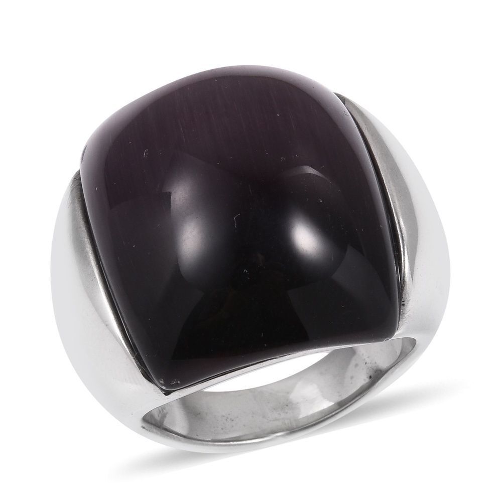 Cats Eye Ring Lab Created Purple Stainless…